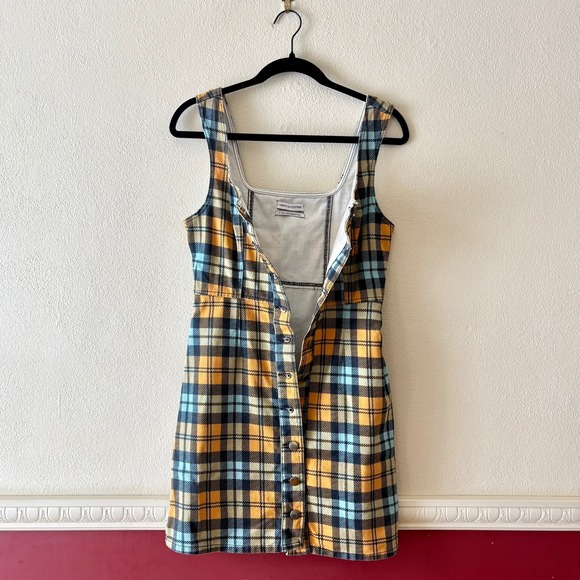 Urban Outfitters Button Down Denim Mini Dress Blue & Yellow Plaid Womens 6 Retro - Picture 8 of 8